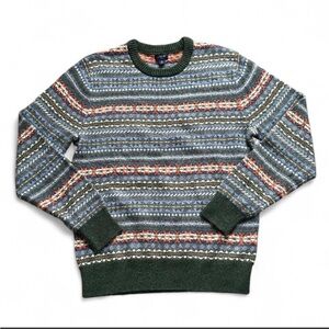 J. Crew Men's Green Fair Isle Crewneck Sweater